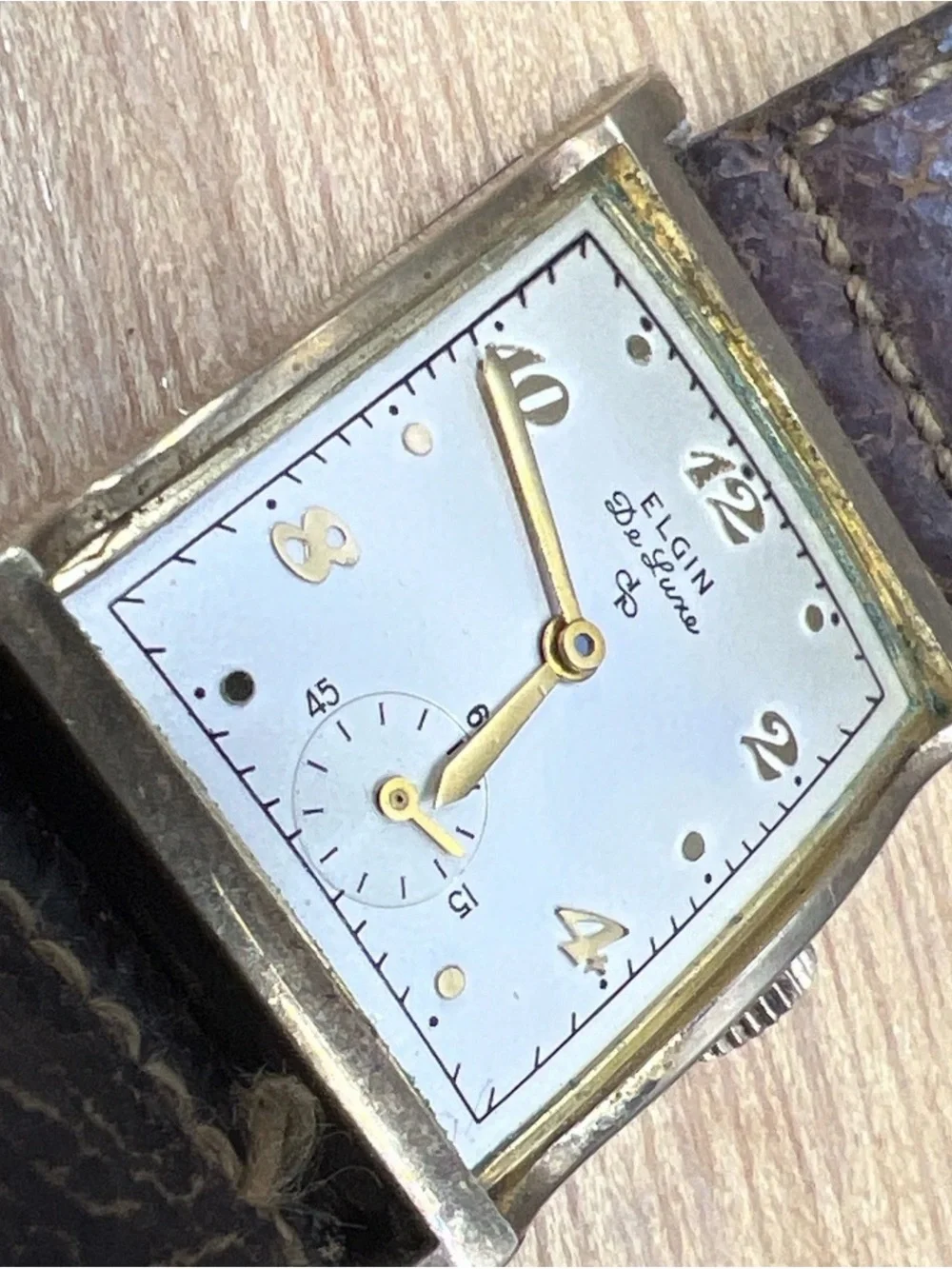 Vintage 1940's Elgin Deluxe 624 10k Rolled Gold Mens Tank Watch